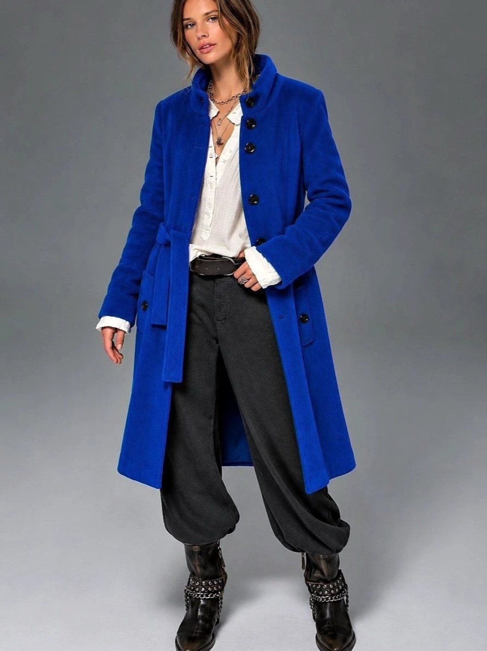 Remains Women's Blue Wool Blend Belted Coat Size 20 Like New